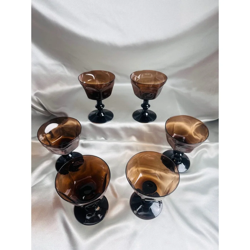 Lenox Antique Brown Champagne Tall Sherbet Glasses Set of 6 Black Stem Vintage